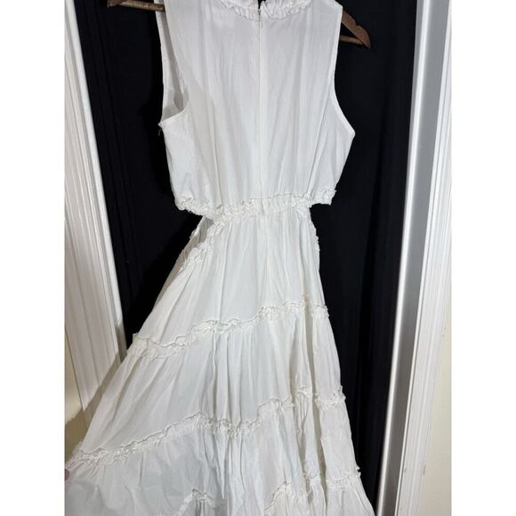 &Merci Women White Ruffle Tiered Cut-Out Maxi Cottage Beach Dress Fairy Angel M - Picture 5 of 7